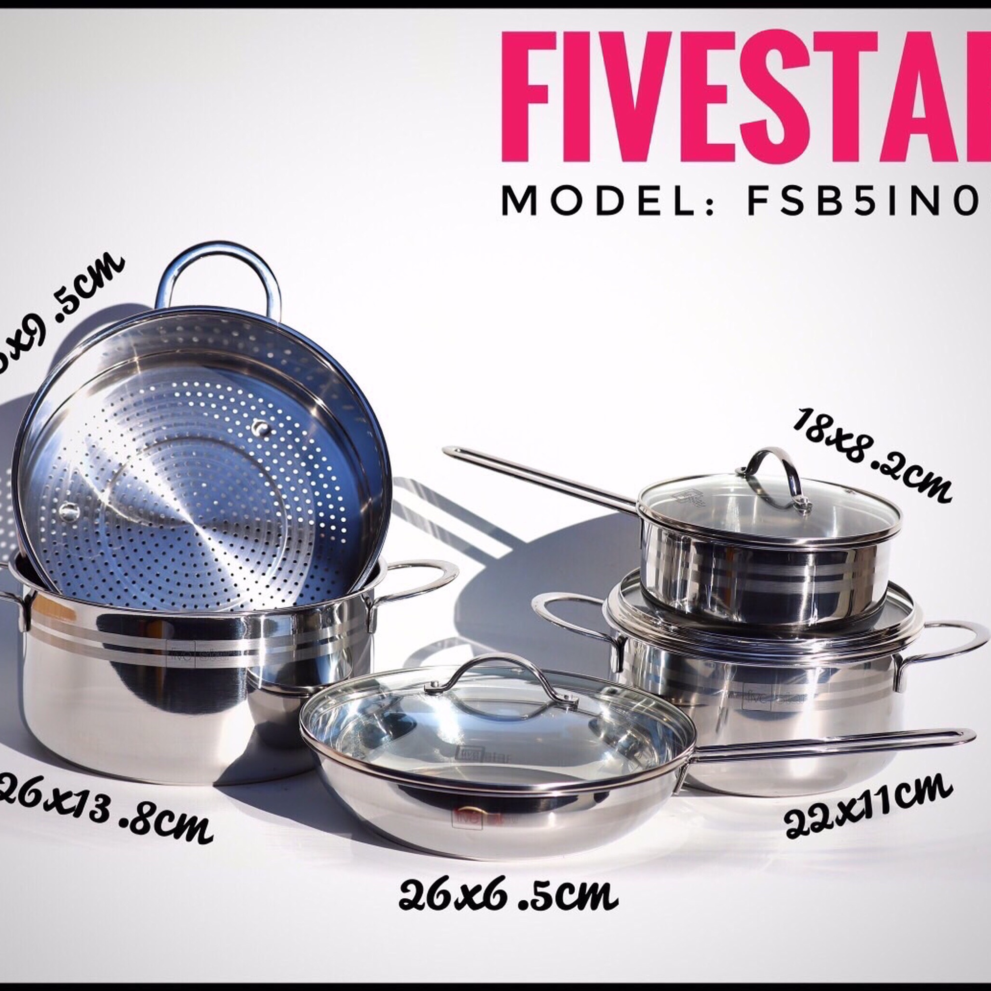 Bộ nồi fivestar cao cấp 5 món nắp kính fsb5in002