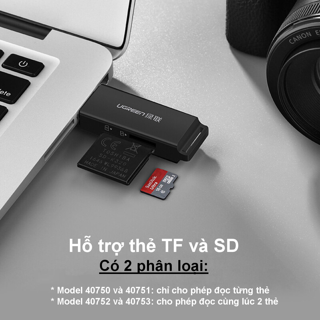 Đầu đọc thẻ nhớ USB 3.0 hỗ trợ thẻ TF/SD UGREEN CM104 Đầu đọc thẻ nhớ USB 3.0 hỗ trợ thẻ TF/SD UGREEN CM104