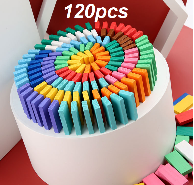 Bộ xếp hình domino bằng gỗ đồ chơi trẻ em gồm 120 chi tiết nhiều màu sắc