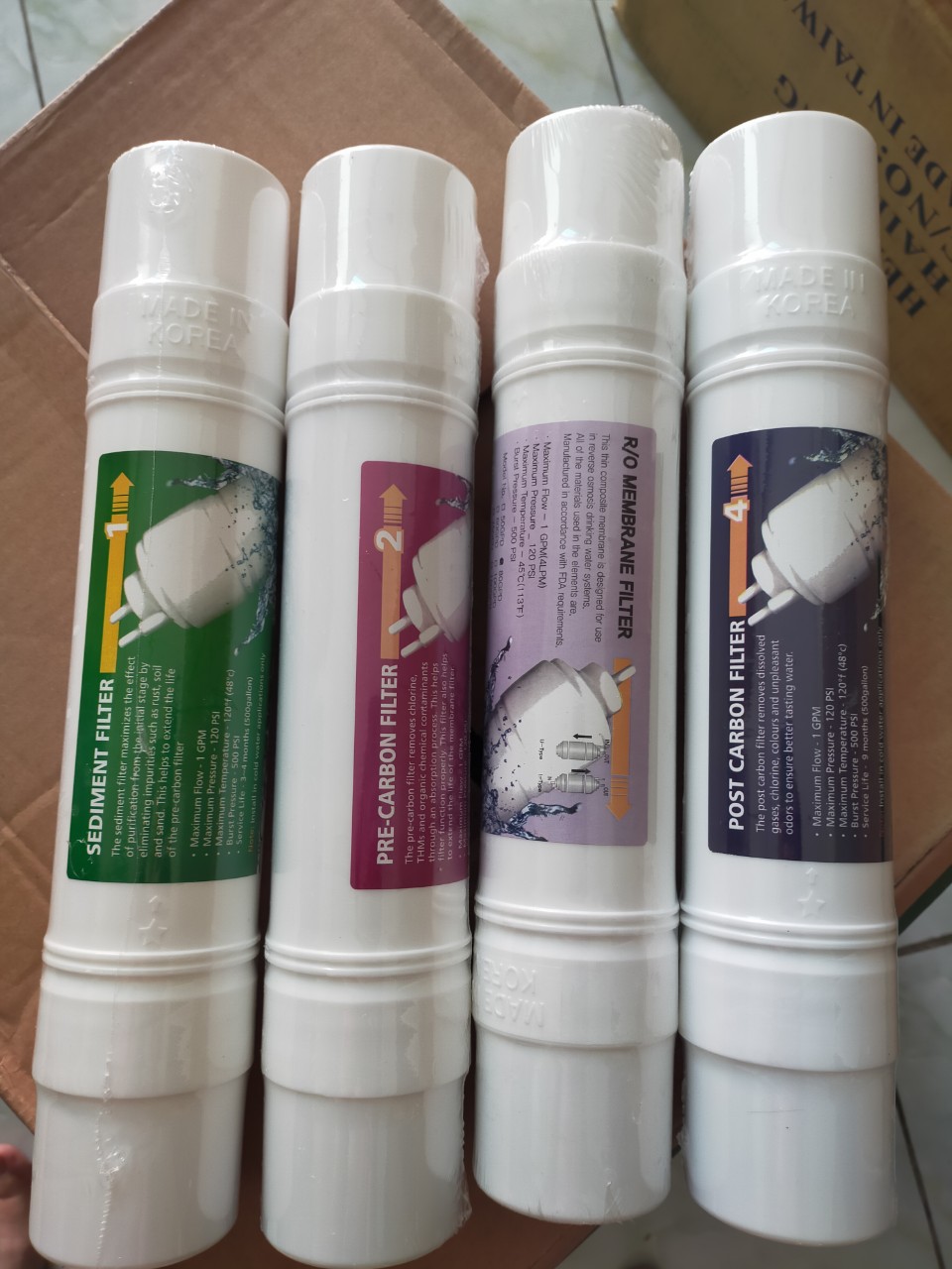 Lõi lọc nước Hàn Quốc, bộ 4 lõi 1, dùng cho máy nóng lạnh và máy lọc nước các loại, xuất xứ Hàn Quốc