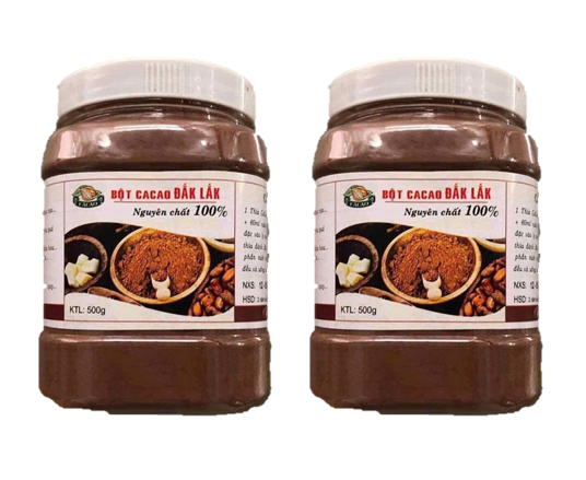 Bộ 2 hộp (mỗi hộp 500gr) bột cacao Dăk Lăk nguyên chất mùi vị thơm ngon đậm đà không chứa đường