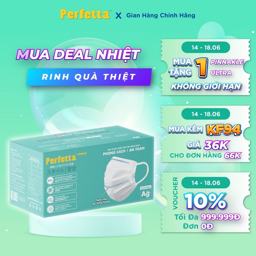 Premium AG Khẩu Trang Chuẩn Nhật Perfetta Premium AG 2 Thanh Nẹp Thông Thoáng