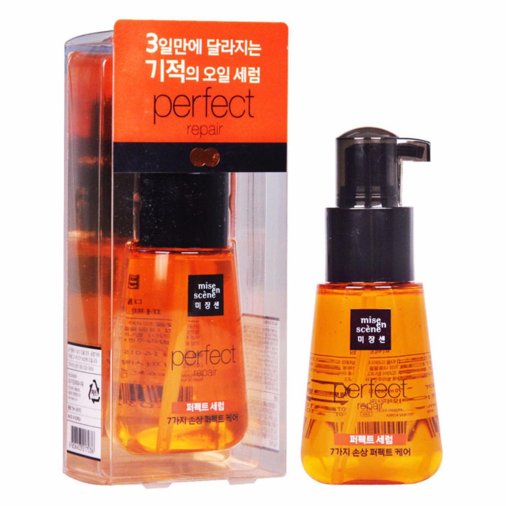 Tinh chất dưỡng tóc Miseen Scene Perfect Repair Hair Hàn Quốc, thành phần gồm dầu argan, nước hoa hồng ngay lập tức hấp thu vào, chăm sóc tóc bị hư tổn, trả lại cho bạn mái tóc khỏe mạnh