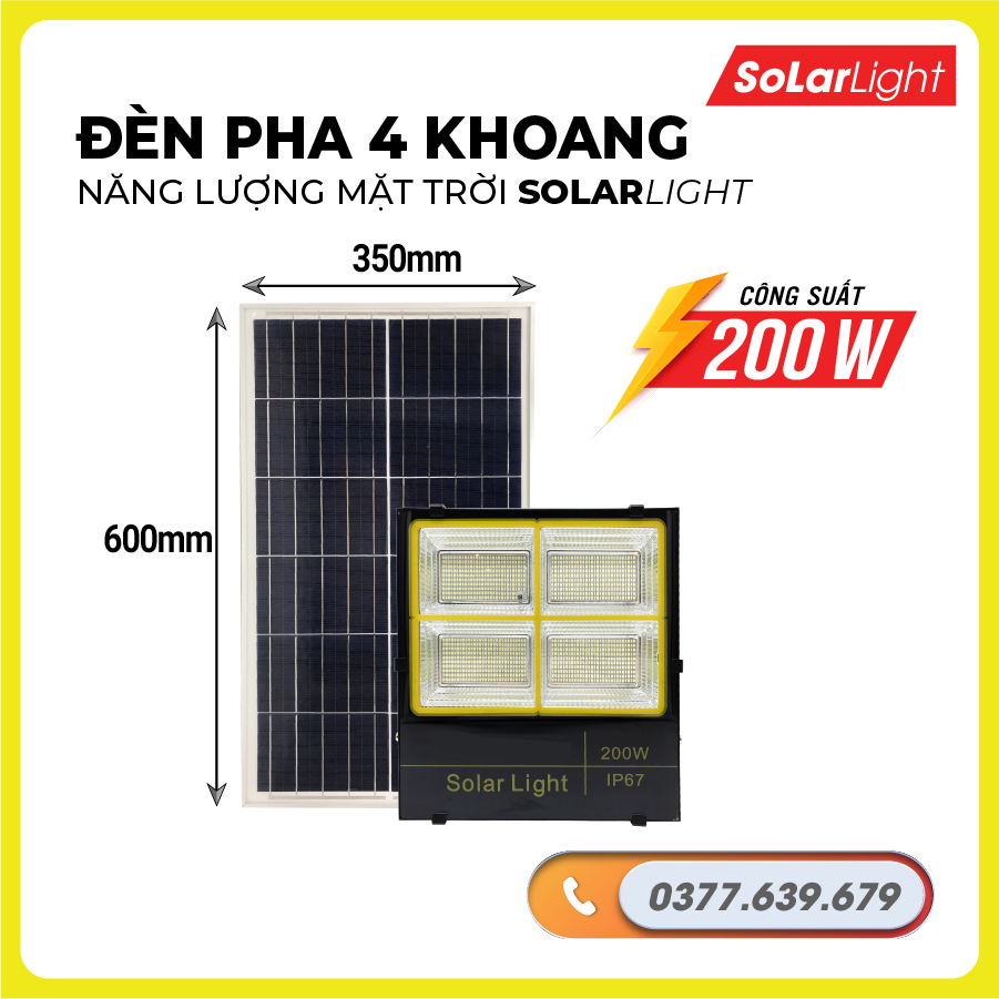 Đèn năng lượng mặt trời PHA Led công suất 200W, Den nang luong mat troi, Đèn trang trí sân vườn ngoài trời, Den trang tri