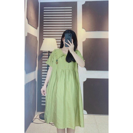Váy bầu thời trang babydoll in tag quả dứa. Đầm bầu chất đũi mát mịn mặc cả thai kì