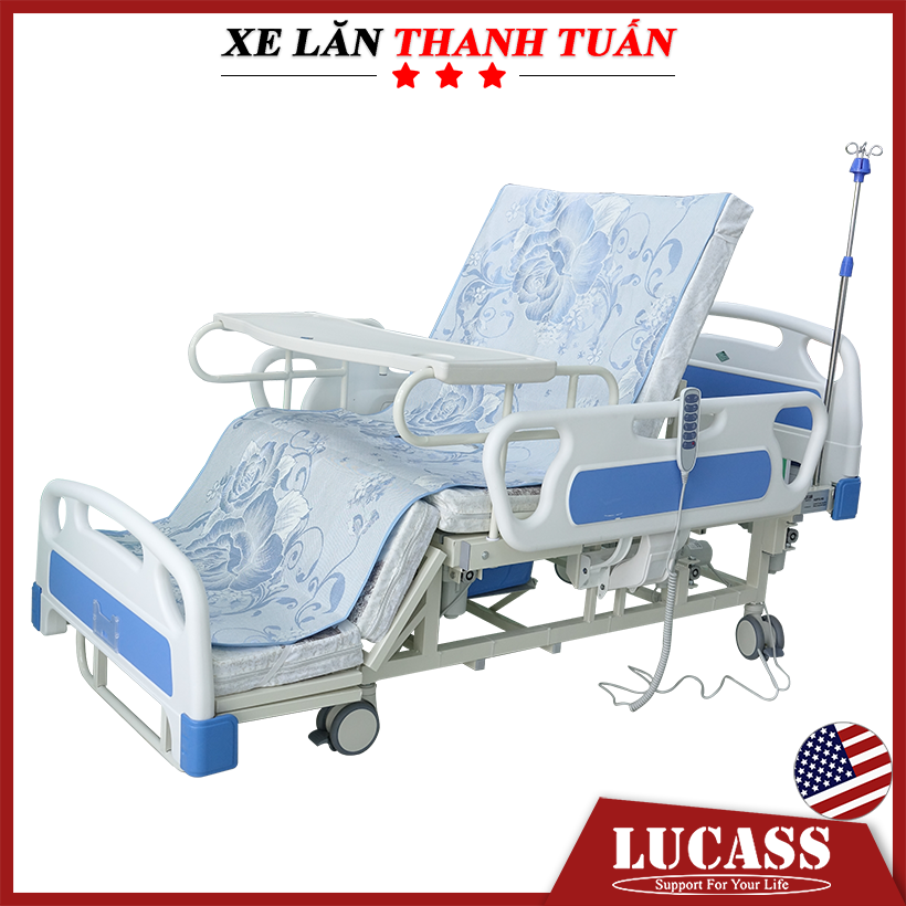 Giường bệnh nhân chạy điện cao cấp Lucass GB-4 (GB4 VIP) Nâng đầu, nâng cân, nghiêng Trái - Phải, tạo ghế ngồi và có bô vệ sinh