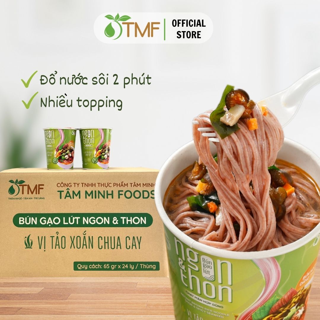 Thùng 24 ly bún gạo lứt ăn liền ngon & thon - vị tảo xoắn chua cay