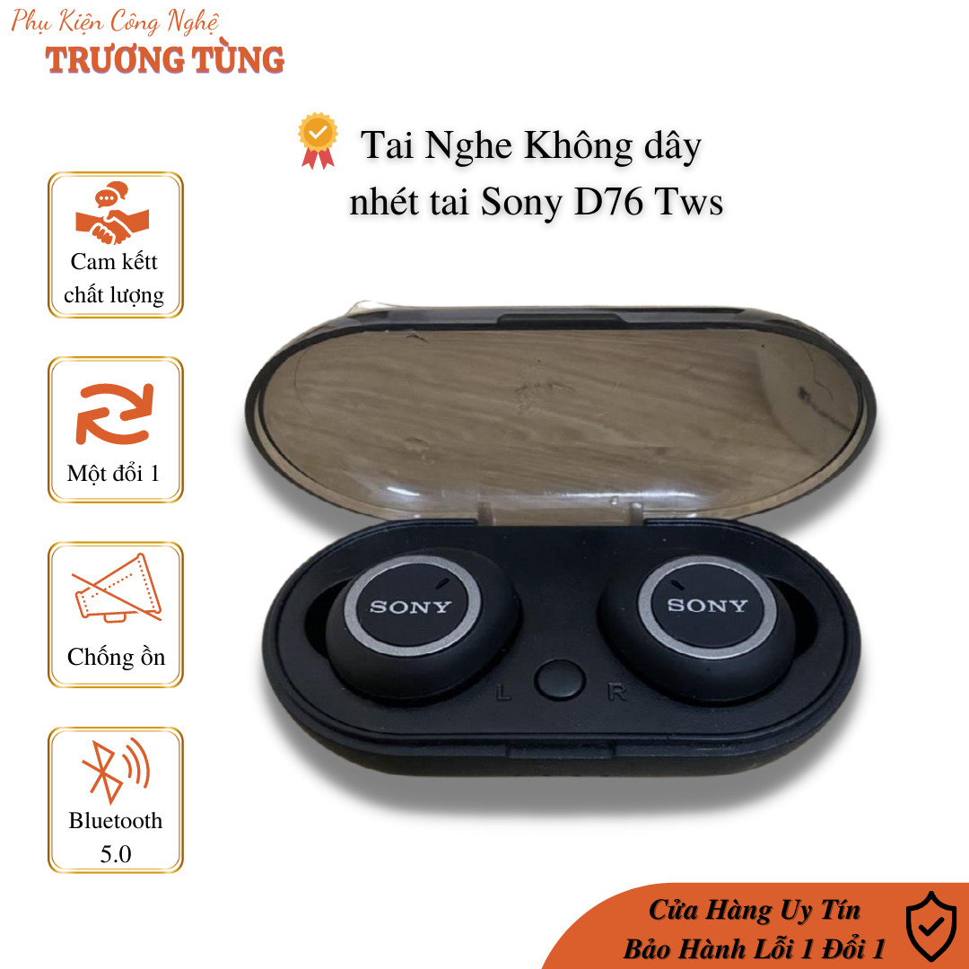 Tai Nghe Bluetooth Không Dây mini TWS Sony D76 Tai Phone Nhét tai thể thao cao cấp Âm bass cực mạnh Treble trầm ấm Tích hợp mic đàm thoại nút tai chống ồn ôm tai