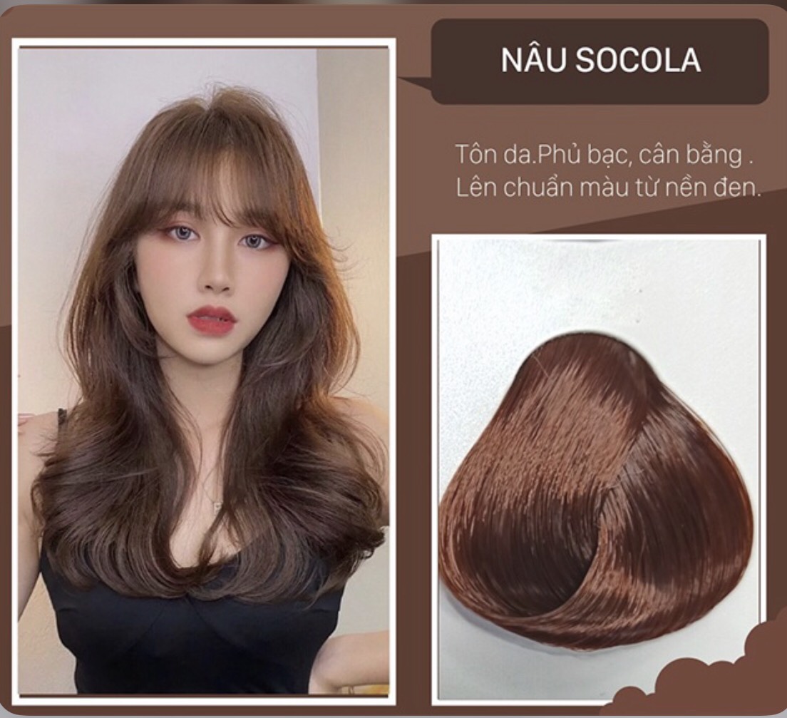  COMBO thuốc nhuộm tóc màu nâu socola tặng oxi kèm găng tay 