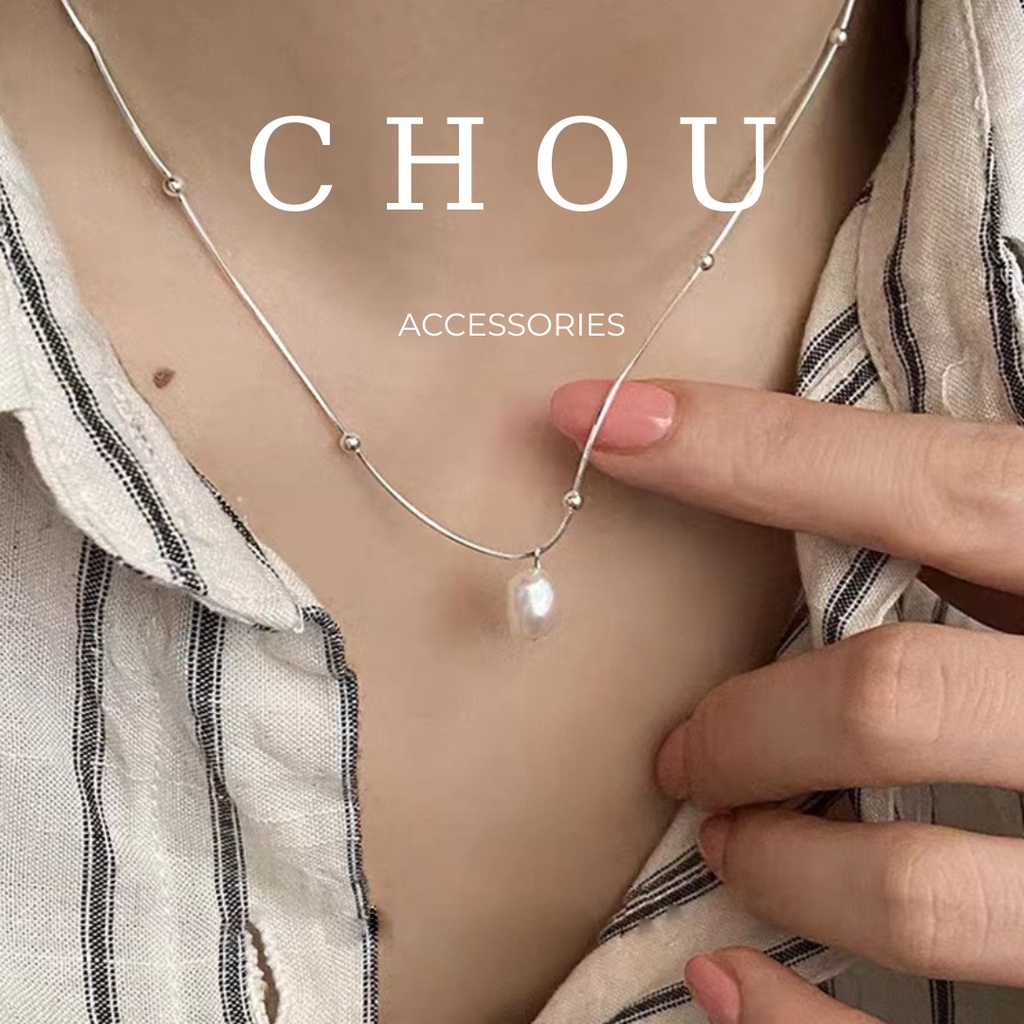 Dây chuyền, vòng cổ màu bạc hạt ngọc | chou accessories |