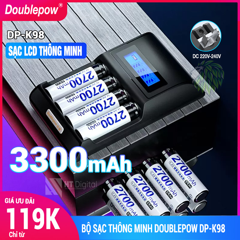 Bộ Sạc AA AAA Tự Ngắt + 4 Pin AA 3300mAh - Sạc Pin DP-K98 2A 3A Kèm 4 Pin AA Dung Lượng Cao Cho Thiết Bị Điện Tử - Đồ Chơi Trẻ Em - Micro Karaoke - Pin Đồng Hồ Treo Tường