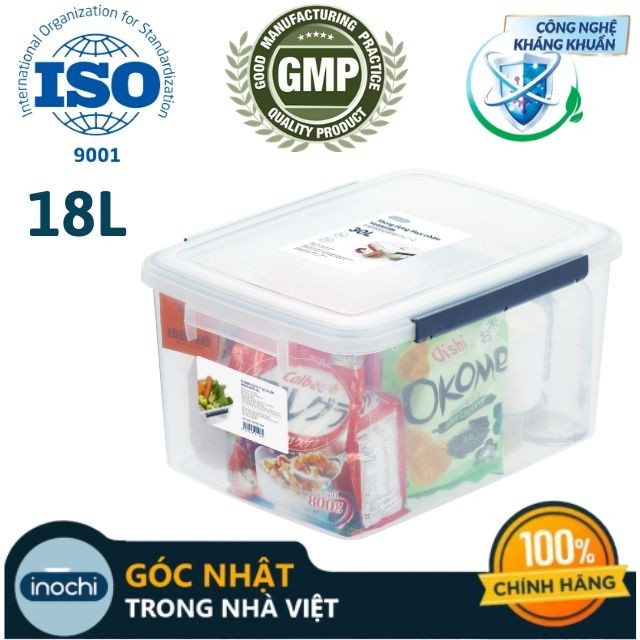 Thùng đựng thực phẩm, thức ăn bằng nhựa cao cấp hokkaido 18 lít - inochi - đạt tiêu chuẩn khắt khe y tế nhật bản - màu trắng