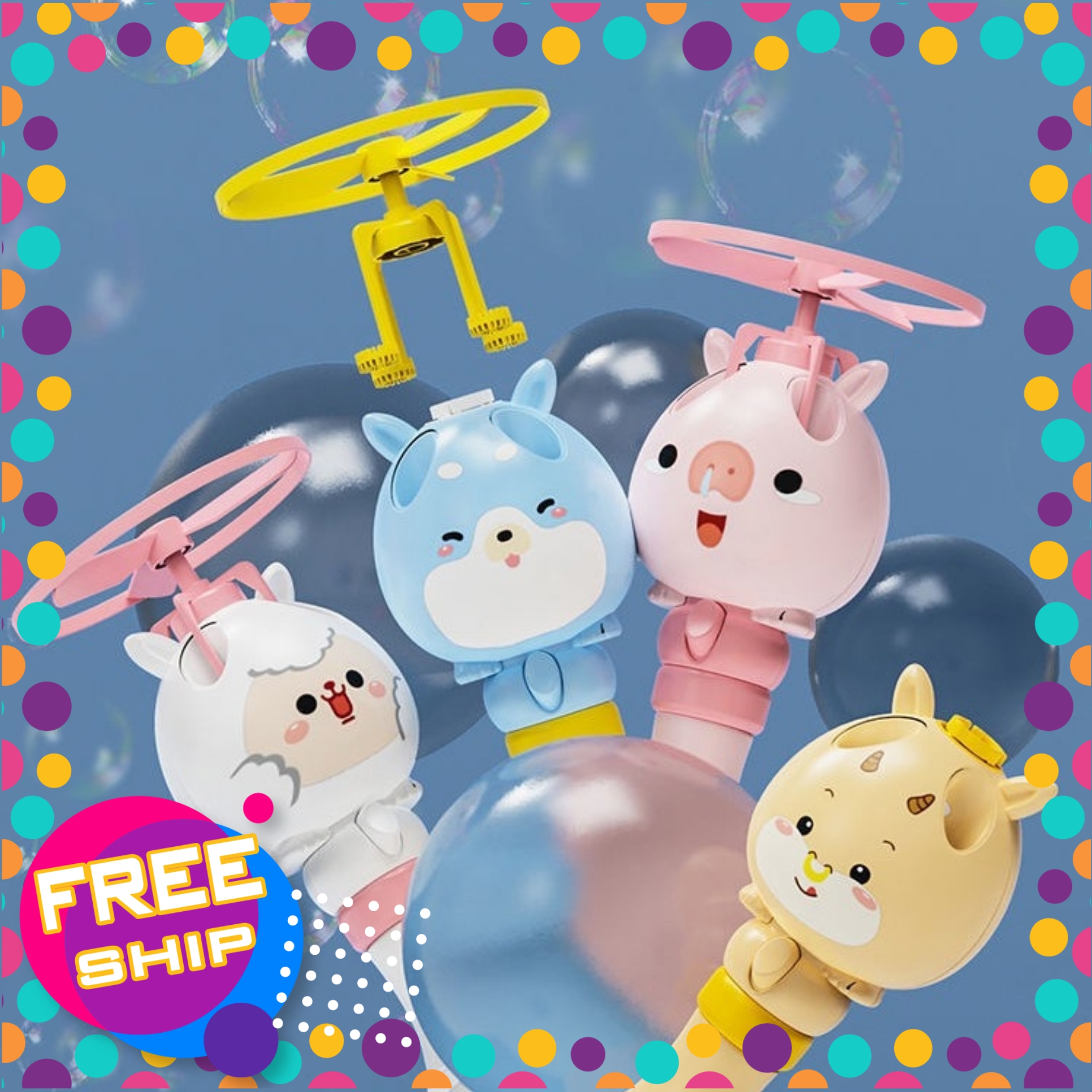Freeship ❤️Cây thổi bong bóng xà phòng kèm chong chóng quay