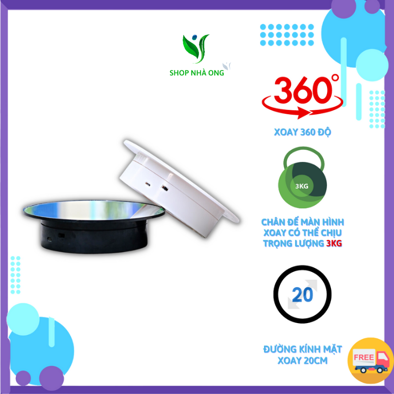 Đế xoay trưng bày sản phẩm 20cm, dùng pin hoặc điện 220v, tải 3kg
