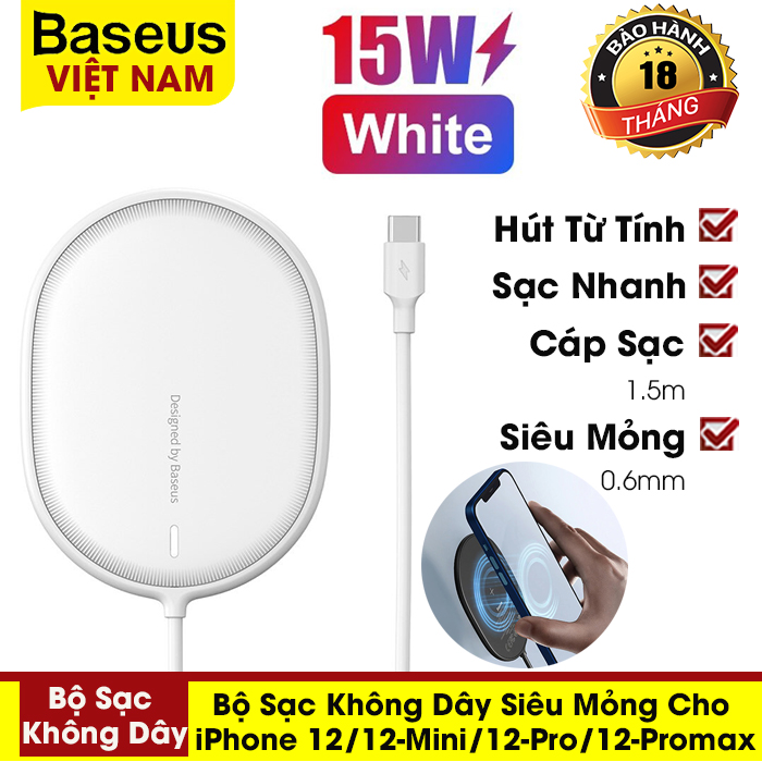 [BẢO HÀNH 18 THÁNG] Bộ sạc không dây siêu mỏng MagSafe  từ tính Baseus 15W cho iPhone 12/12-mini/12-pro/12-promax