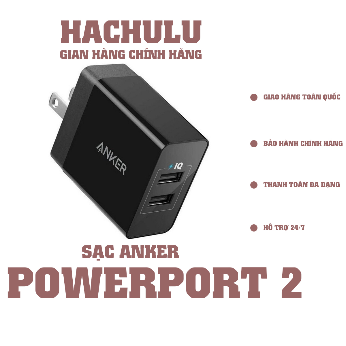 Sạc anker powerport 2 lite 2 cổng poweriq 12w - a2129