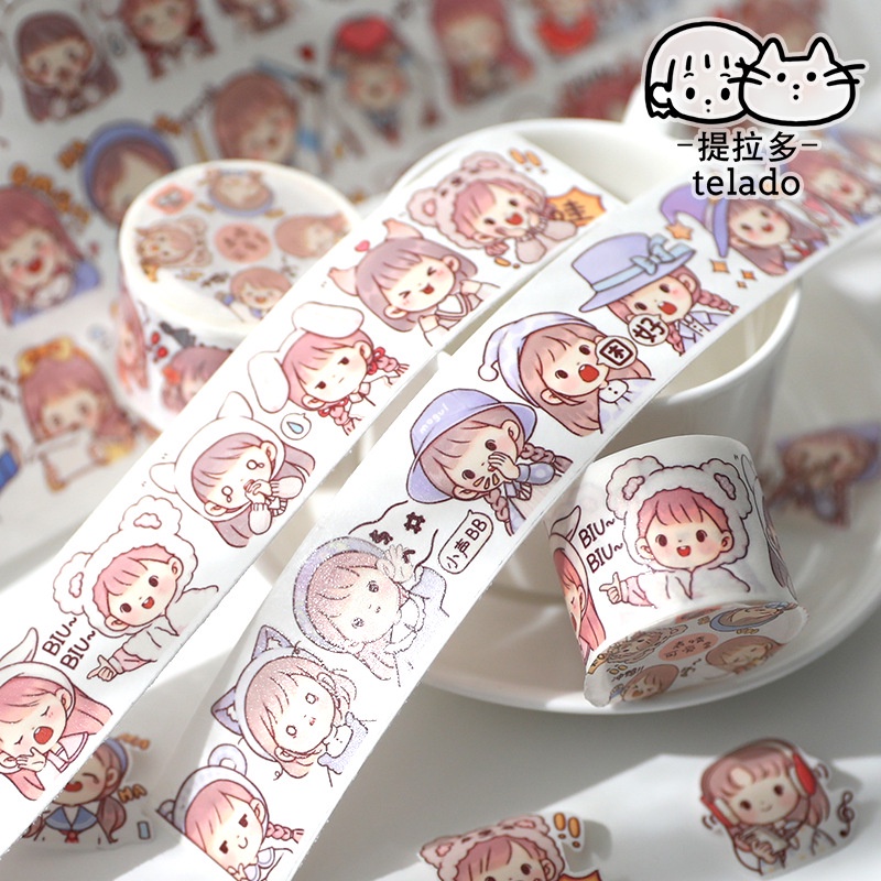 Cuộn Washitape họa tiết Telado biểu cảm đáng yêu, Chiết chu kỳ trang trí sổ tay, Set 40 sticker tirado cute không thấm nước