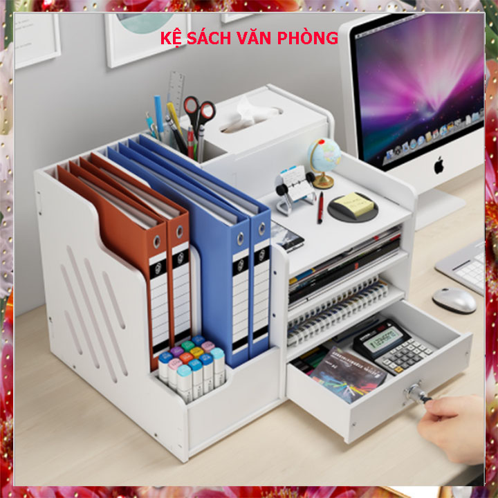 Kệ sách gỗ nhựa để bàn đa năng tiện dụng pb07-2