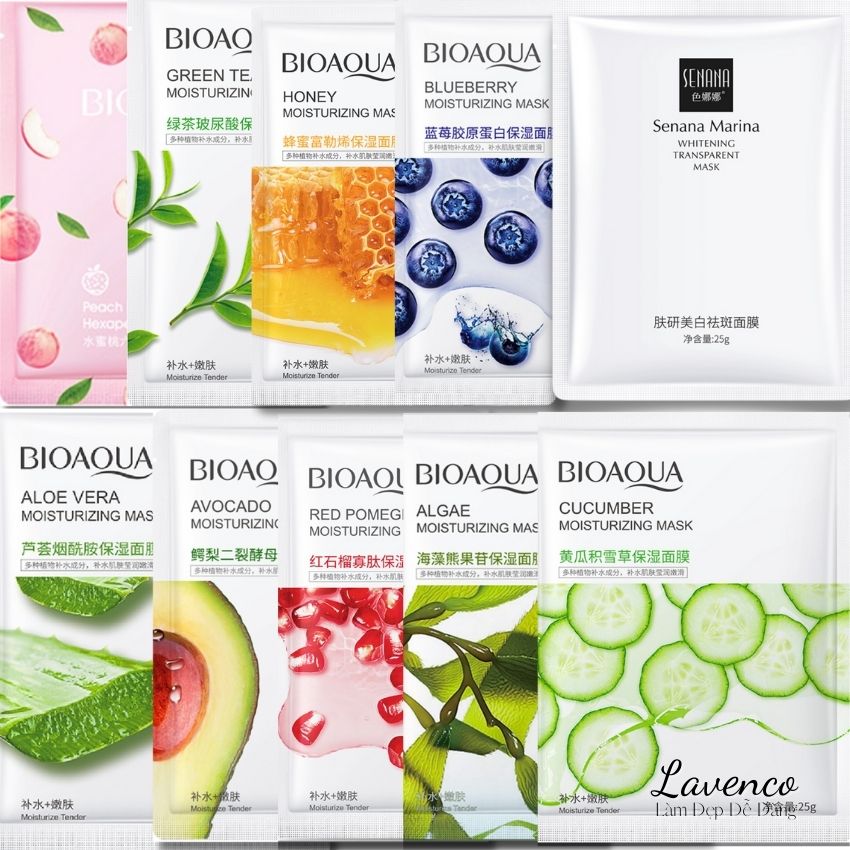 Mặt nạ dưỡng ẩm trắng da chính hãng 25g Bioaqua mặt nạ dưỡng trắng da cấp ẩm trẻ hóa da lavenco La001