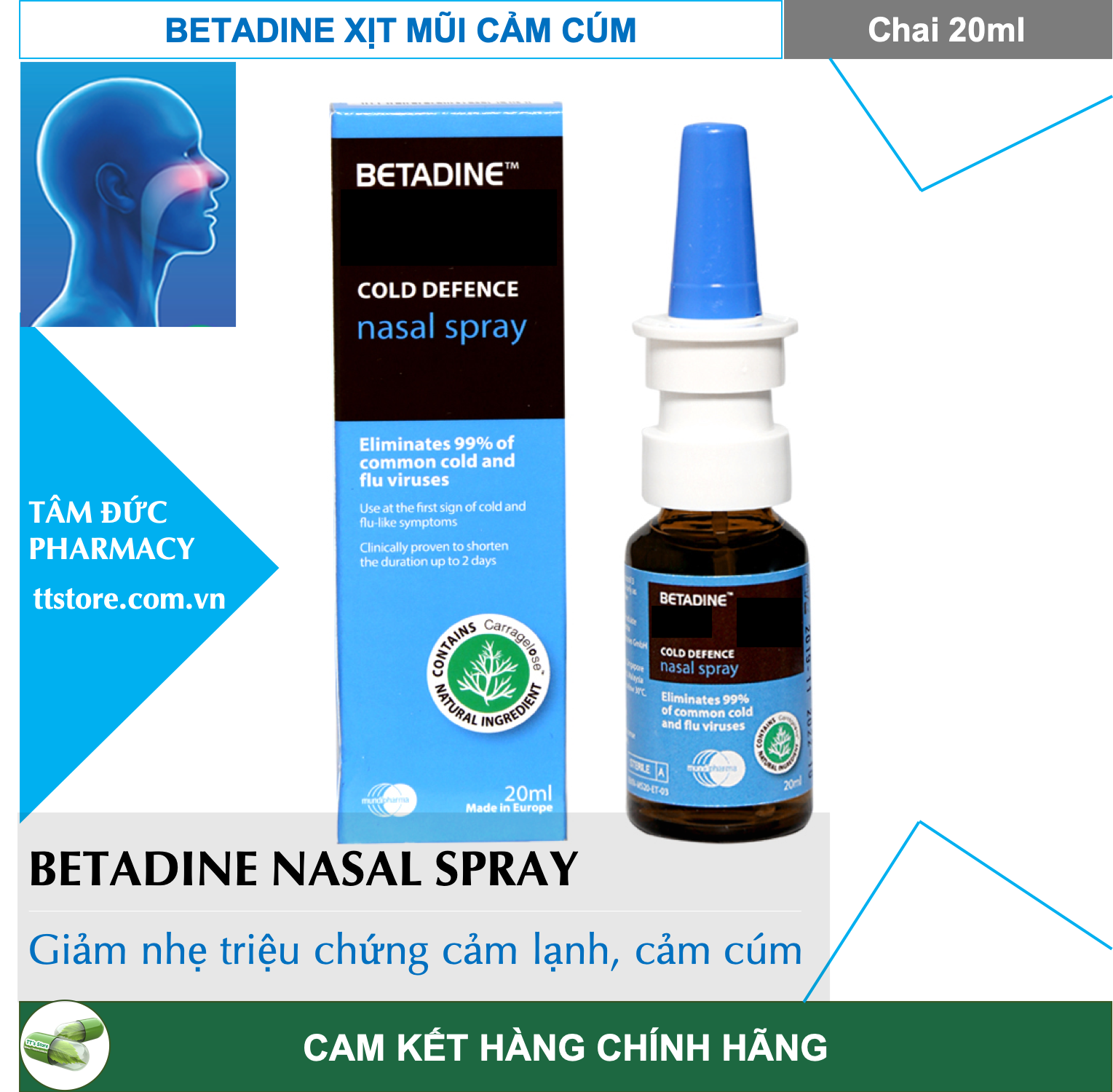 [HCM]BETADINE Cold Defence Nasal Spray - Dung dịch xịt mũi ngừa cảm cúm cho người lớn (betadin)
