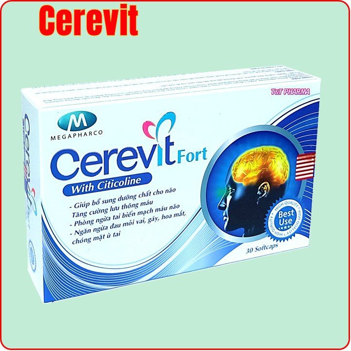 Viên Uống Bổ Não Cerevit Fort 400mg - Giúp Bổ Não, Tăng Cường Lưu Thông Máu, Phòng Ngừa Tai Biến Mạch Máu Não- Hộp 30 Viên