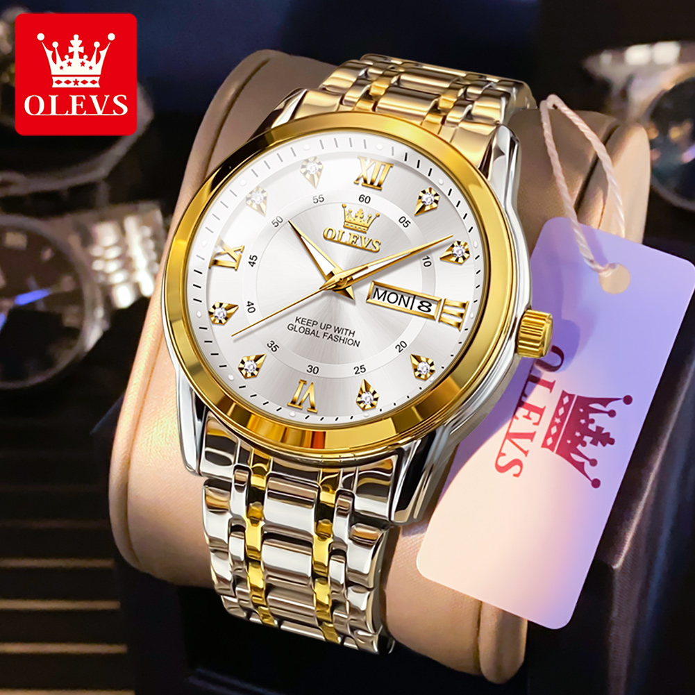 OLEVS Đồng hồ nam chính hãng Dây đeo bằng thép không gỉ chống nước phát sáng mới Lịch Thời Trang