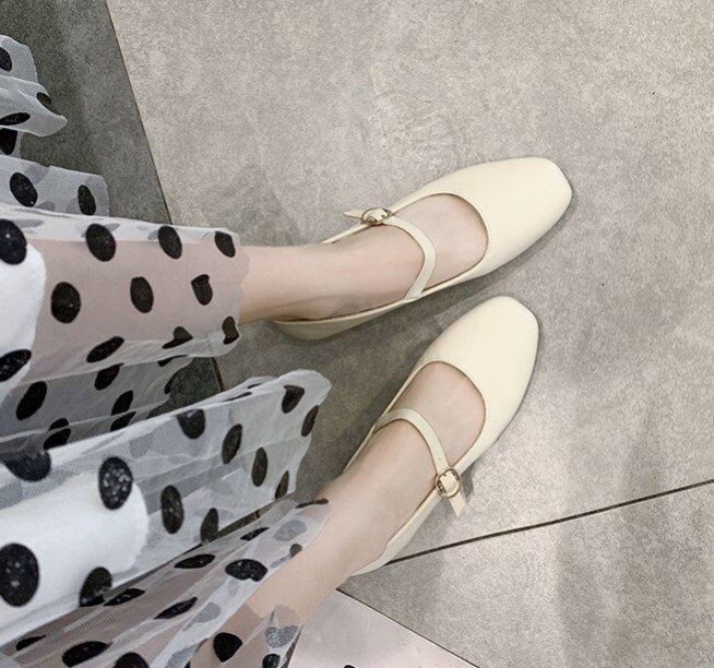 Giày búp bê nữ mũi vuông cao 3 phân Quai Ngang A7