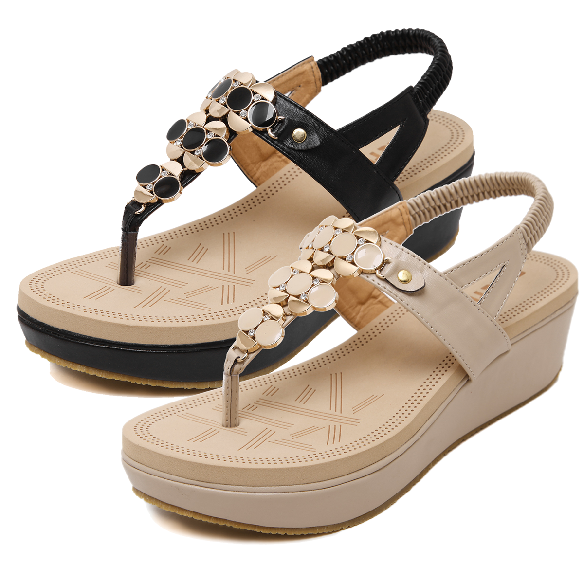 35-40 Xăng Đan Đế Xuồng Cho Nữ Giày Đế Dày Mũi Kẹp Khóa Đi Biển Phong Cách Hàn Quốc Buộc Dây Mềm Dép nữ đế dày