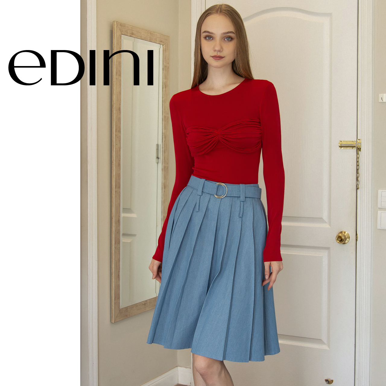 Chân váy demin dáng dài thanh lịch - edini - v462