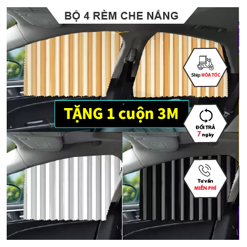 Bộ 4 Rèm Che Nắng Cánh Cửa Trên Xe Hơi, Rèm Che Nắng Gắn Nam Châm Có Dây Buộc Chất Liệu Vải Cao Cấp