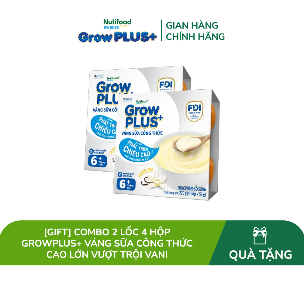 [Gift] Combo 2 Lốc 4 hộp GrowPLUS+ Váng sữa công thức Cao lớn vượt trội Vani