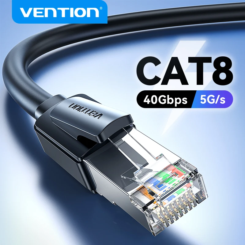  Vention cat8 SFTP chơi game Ethernet Cáp Ethernet 40gbps 2000MHz siêu tốc RJ45 cat8 cáp mạng vàng đầu nối mạ cho Router Modem PC máy tính xách tay TV PS3 PS4 Xbox mèo 8 Cáp LAN RJ45 cat8 cáp internet 