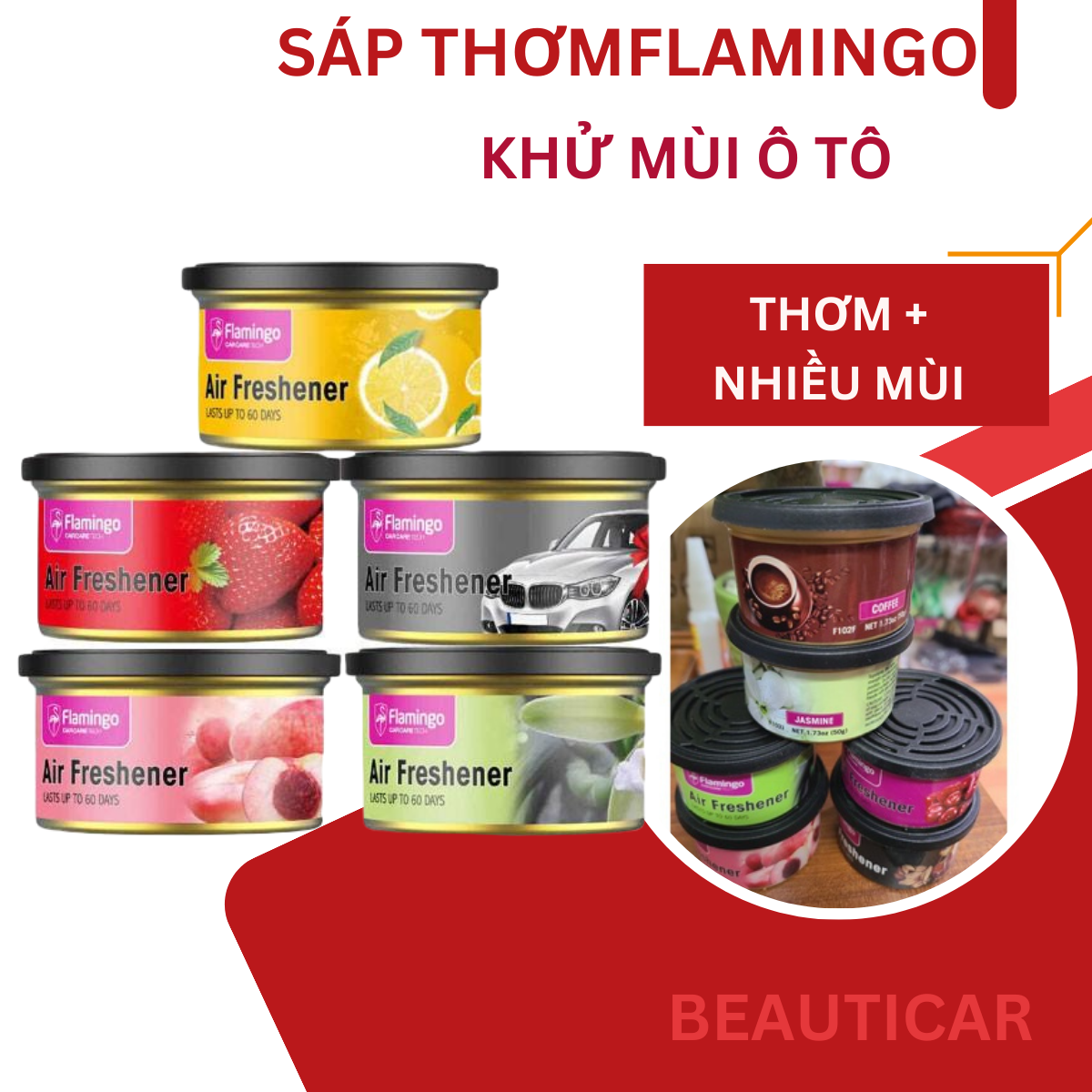 Sáp thơm ô tô Flamingo F102 nhiều mùi 50g - Khử mùi tạo hương thơm thanh mát thư giãn lọc không khí ngăn ngừa say xe
