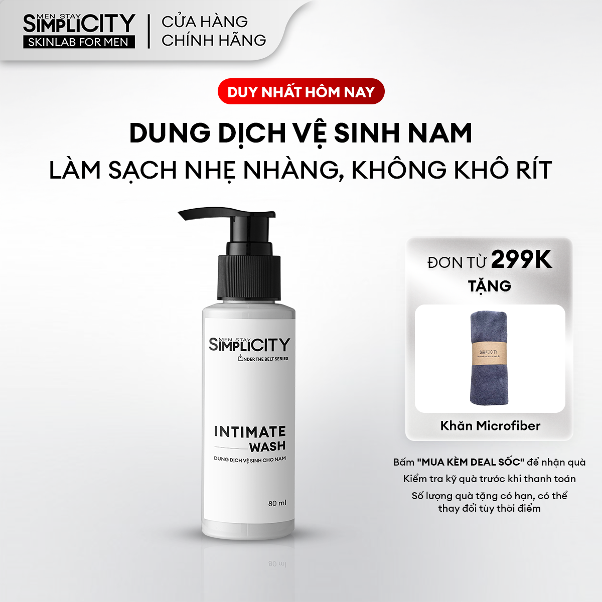 Dung dịch vệ sinh nam giảm ngứa, làm sạch & ngăn mùi hiệu quả Men Stay Simplicity Intimate Wash 80ml