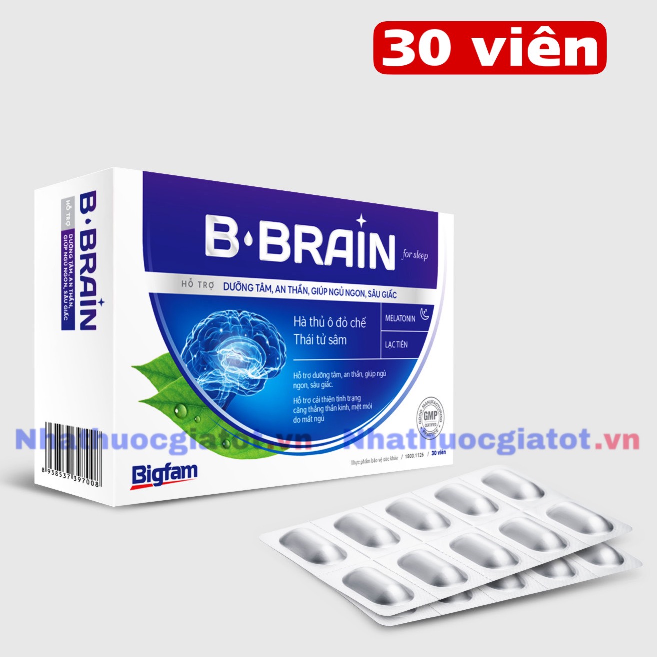 B brain bigfam hỗ trợ dưỡng tâm, an thần, giúp ngủ ngon, sâu giấc hộp 30 viên