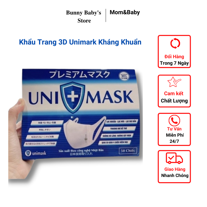 Khẩu Trang 3D Kháng Khuẩn Unimark Hộp 50 Chiếc -Bunnybabystore