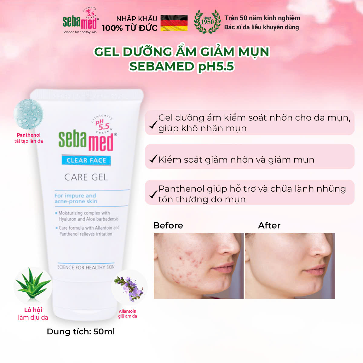 Gel dưỡng ẩm chăm sóc, bảo vệ da Sebamed Clear Face Care Gel pH5.5 (50ml)