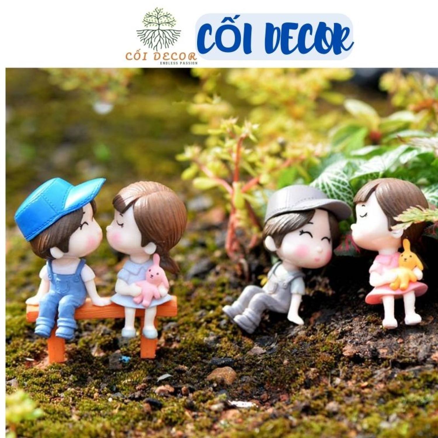 Mô hình cặp đôi trang trí tiểu cảnh, sen đá, bình terrarium