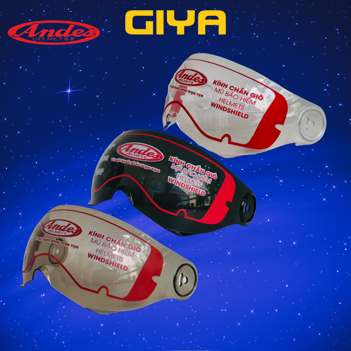 Kính thay thế mũ bảo hiểm xe máy Andes 109K nhiều màu - Giya Helmet