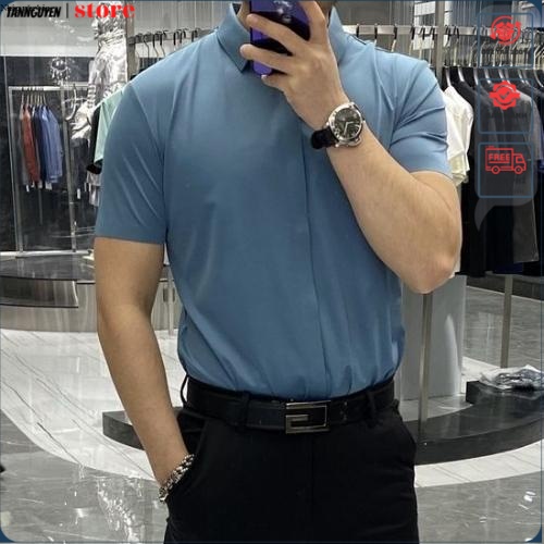 Áo Sơ Mi Mam Tay Ngắn Dấu Khuy cao cấp Chất Vải Mịn, Ít Nhăn, Co Giãn - tannguyen shop