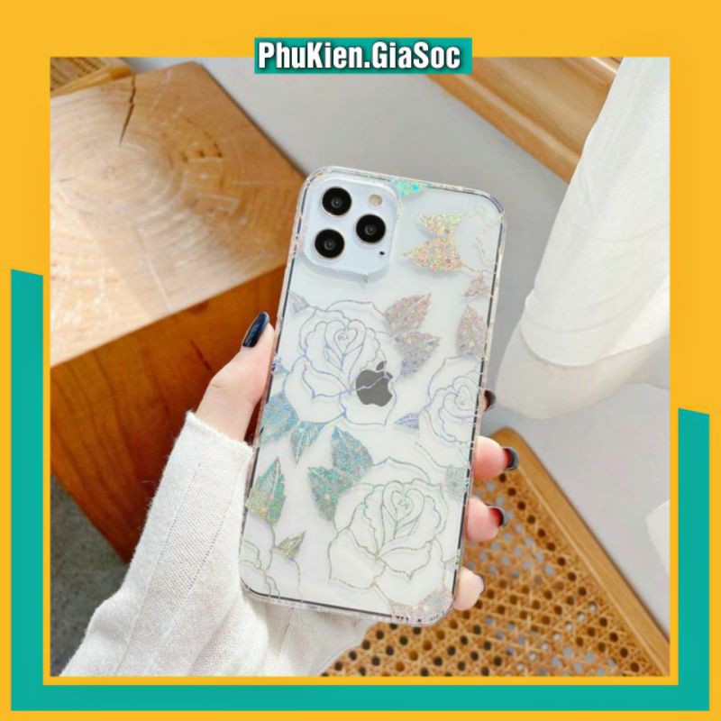 Ốp Lưng Iphone - Ốp Lưng Nhũ Kim Tuyến Hình Hoa Lấp Lánh - Viền Vuông Vân Sóng Iphone 12/12Mini/12Pro/12Promax