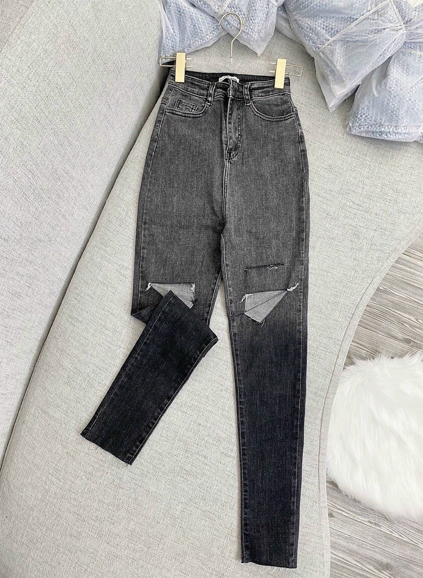 QUẦN SKINNY JEAN GIÃN DÀI NỮ LOANG MÀU XANH, XÁM RÁCH 2 VẠT 1 SỌC LAI TUA SIÊU CO GIÃN ĐỈNH CAO TÔN DÁNG CAO CẤP NITI ĐỦ SIZE CÁ TÍNH