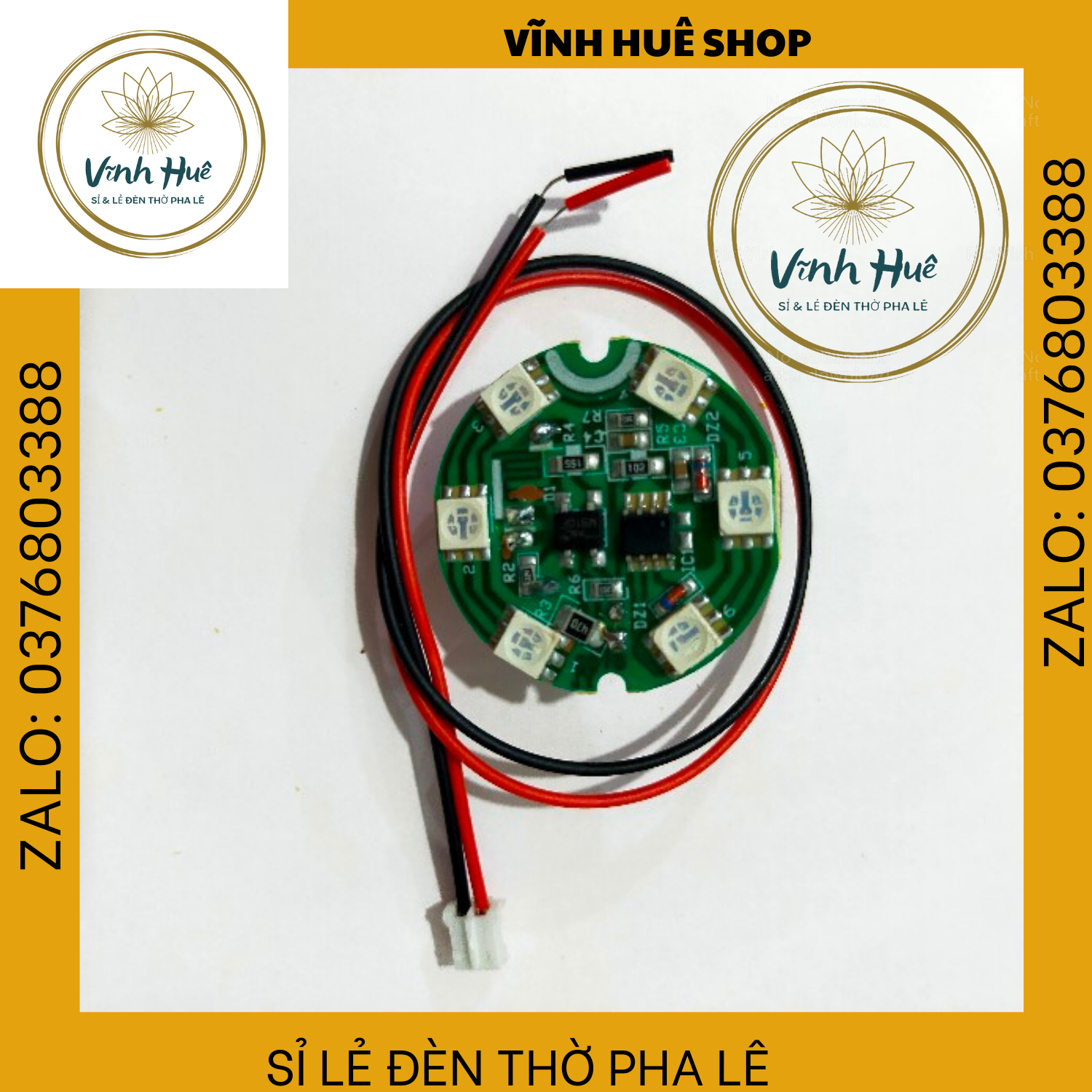 Mạch đèn thờ pha lê , mạch led thay thế, mạch đèn thờ 6 bóng siêu sáng , mạch chớp 7 màu , mạch màu vàng có kèm dây ghim