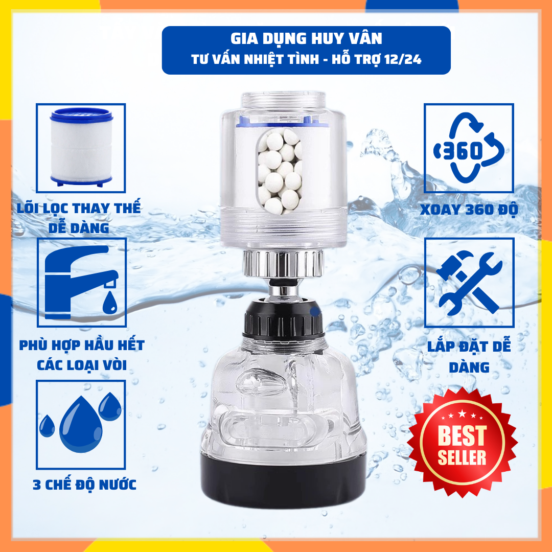 Đầu Vòi Rửa Bát ,Bồn Rửa Mặt Tăng áp Xoay 360 Độ Kèm Bộ Lọc Nước Lắp Đặt Dễ Dàng K50