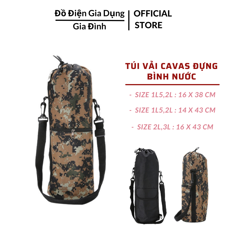 Túi vải đựng bình nước giữ nhiệt có dây đeo cho 3 dung tích 1500ml - 2000ml - 3000ml