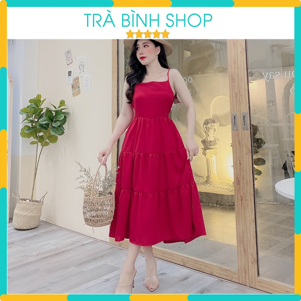 Đầm suông hai dây váy 3 tầng dáng dài chất đũi hàng vnxk