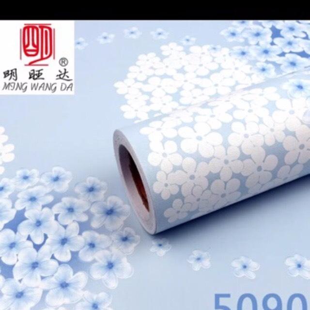 combo 10m decal giấy dán tường mẫu hoa cẩm tú cầu xanh trắng khổ 45cm
