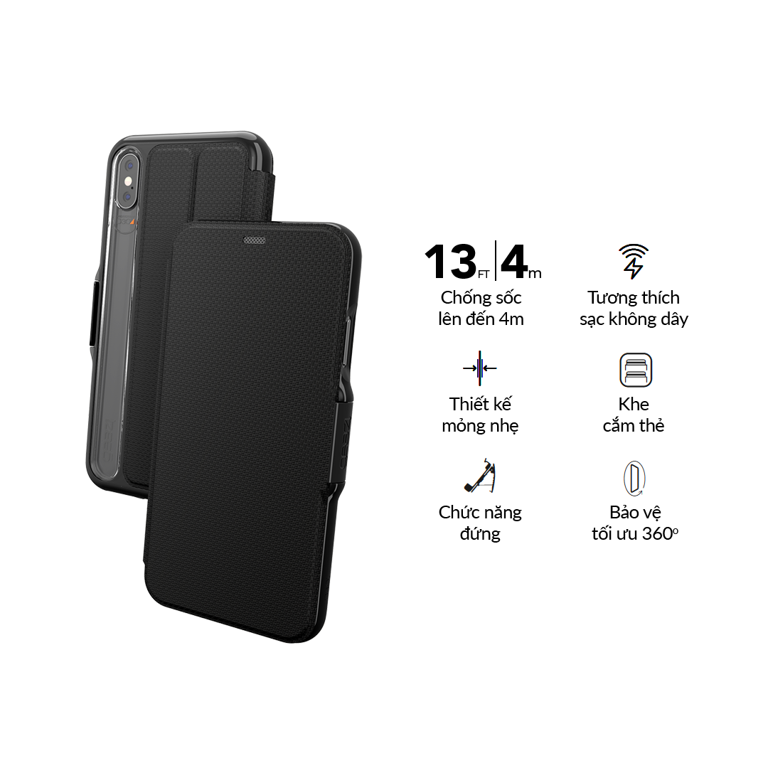 Ốp lưng chống sốc siêu mỏng, bảo vệ 2 lớp GEAR4 D3O Oxford for iPhone Xs Max (Black)