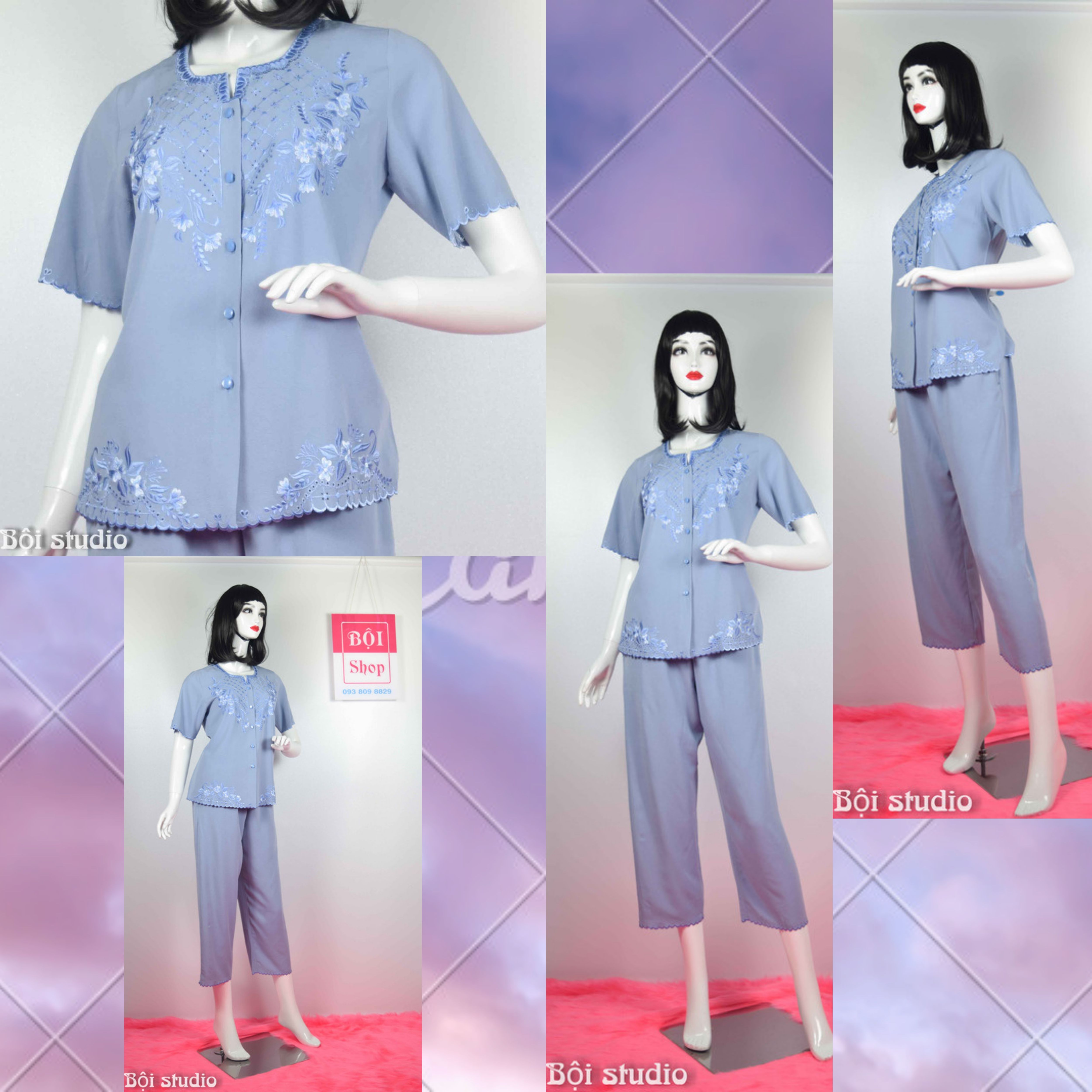 [HCM]Đồ Bộ Trung niên Lụa Cotton Thêu Cho Phụ nử Trung Niên ( Quần Dài - Tay ngắn) NAK - LAM 19