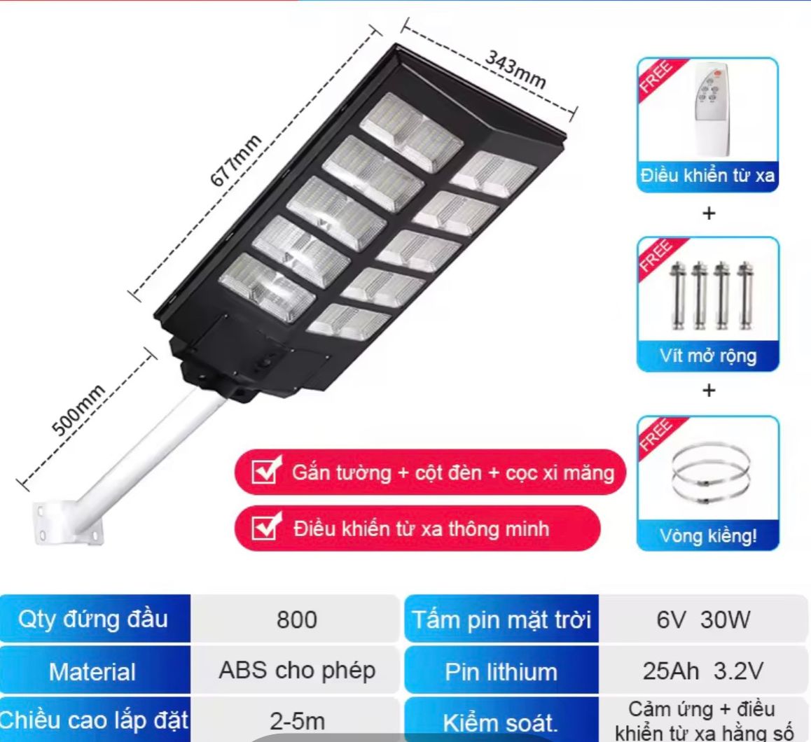 Đèn năng lượng mặt trời 500W sáng trắng